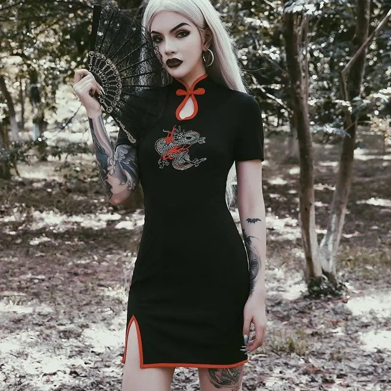 Gothic Cheongsam Dragon Mini Dress