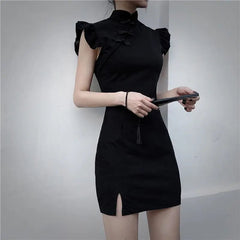 Gothic Cheongsam Style Ruffles Mini Dress