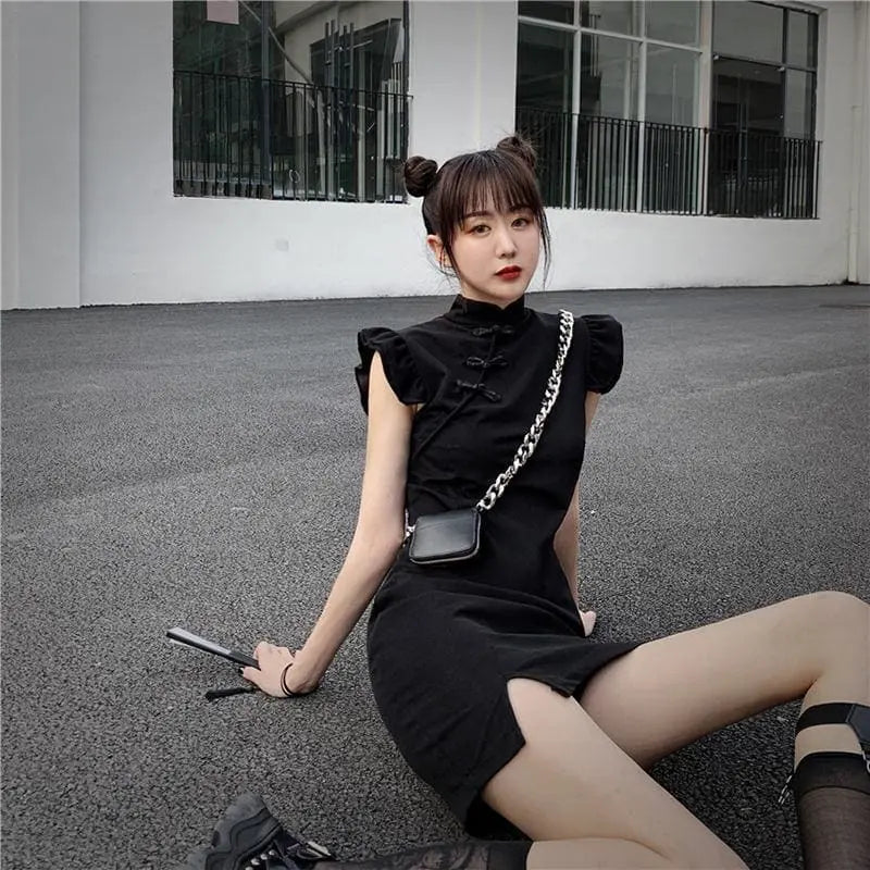 Gothic Cheongsam Style Ruffles Mini Dress