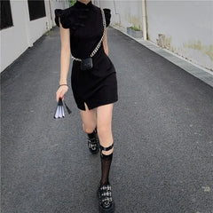 Gothic Cheongsam Style Ruffles Mini Dress