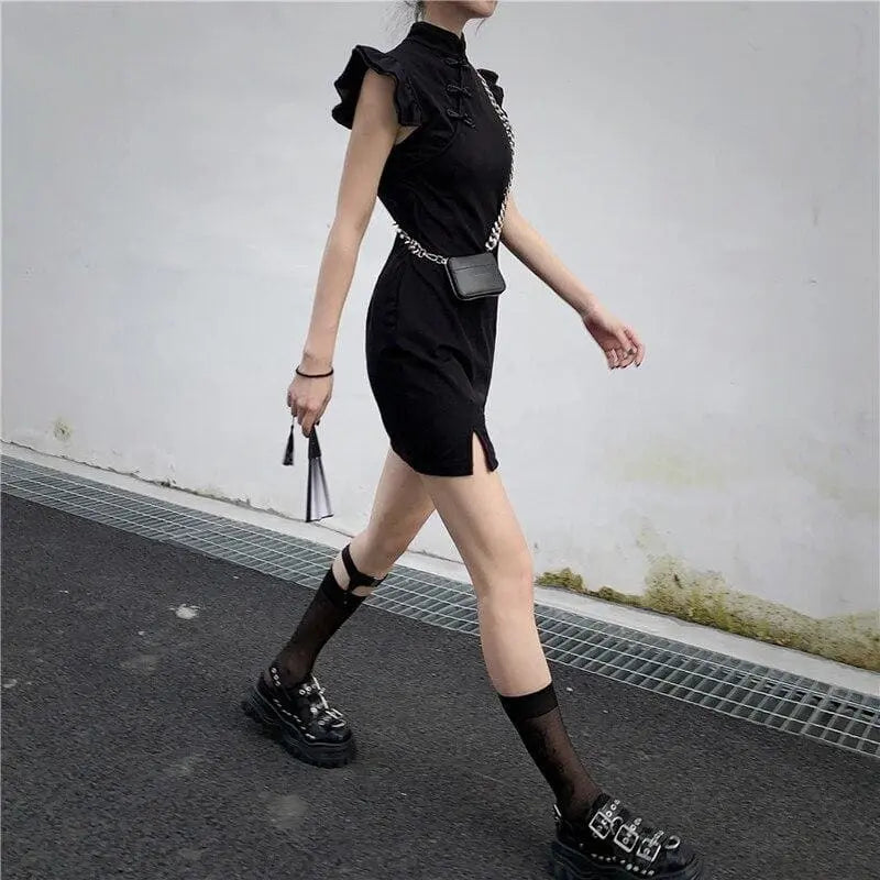 Gothic Cheongsam Style Ruffles Mini Dress