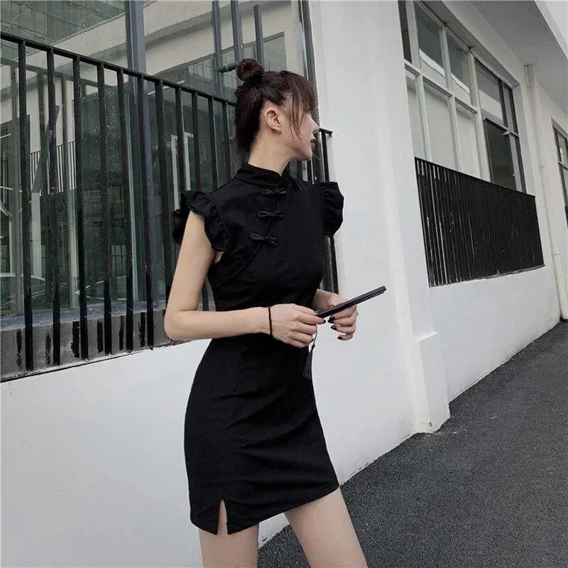 Gothic Cheongsam Style Ruffles Mini Dress
