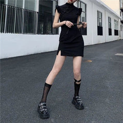 Gothic Cheongsam Style Ruffles Mini Dress