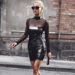 Gothic Clubwear PU Mesh Bodycon Dress