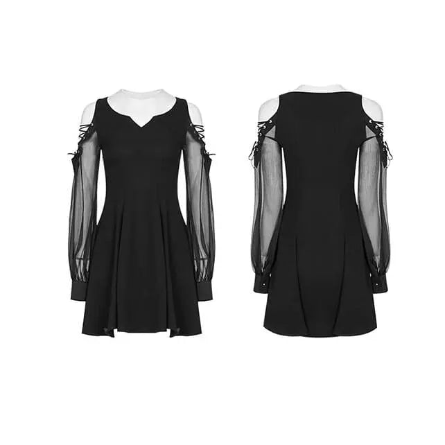 Gothic Cold Shoulder Mesh Sleeve V Neck Dress
