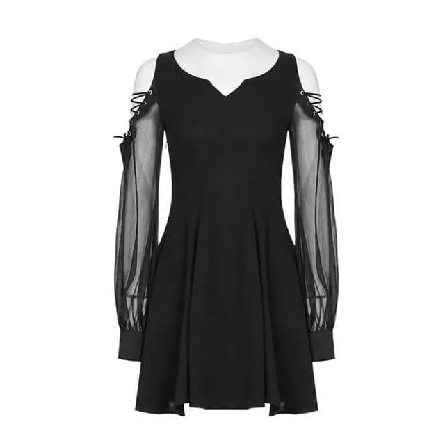 Gothic Cold Shoulder Mesh Sleeve V Neck Dress