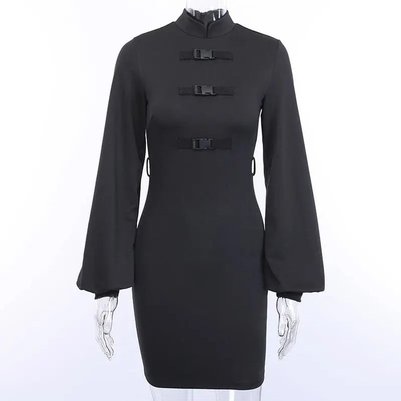 Gothic Cyberpunk Cheongsam Style Buckle Straps Mini Dress