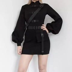 Gothic Cyberpunk Cheongsam Style Buckle Straps Mini Dress