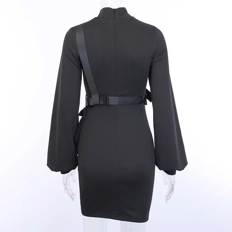 Gothic Cyberpunk Cheongsam Style Buckle Straps Mini Dress