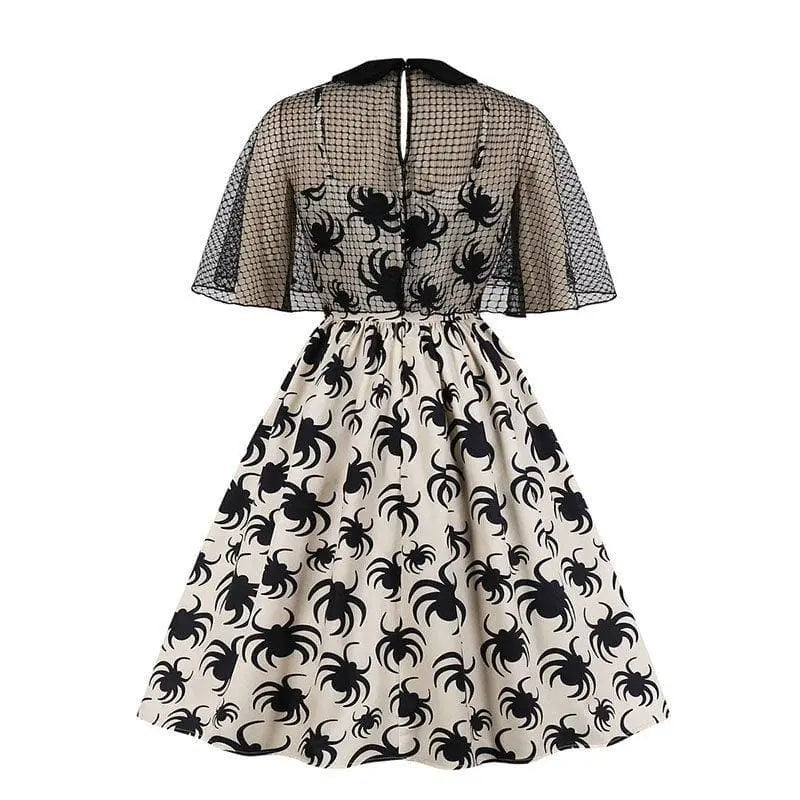 Gothic Fishnet Cape Vintage Dress