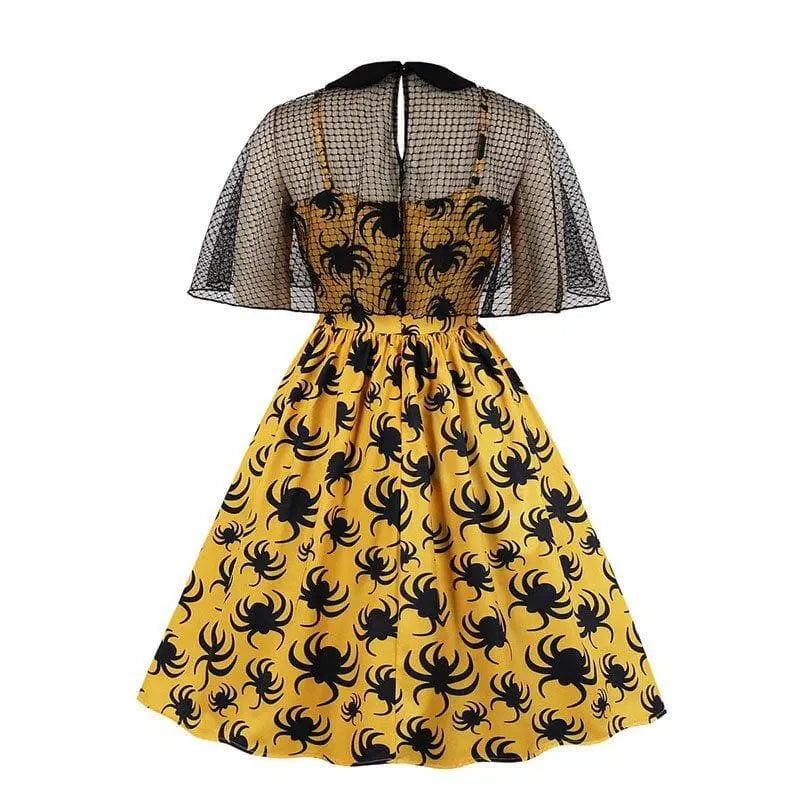 Gothic Fishnet Cape Vintage Dress