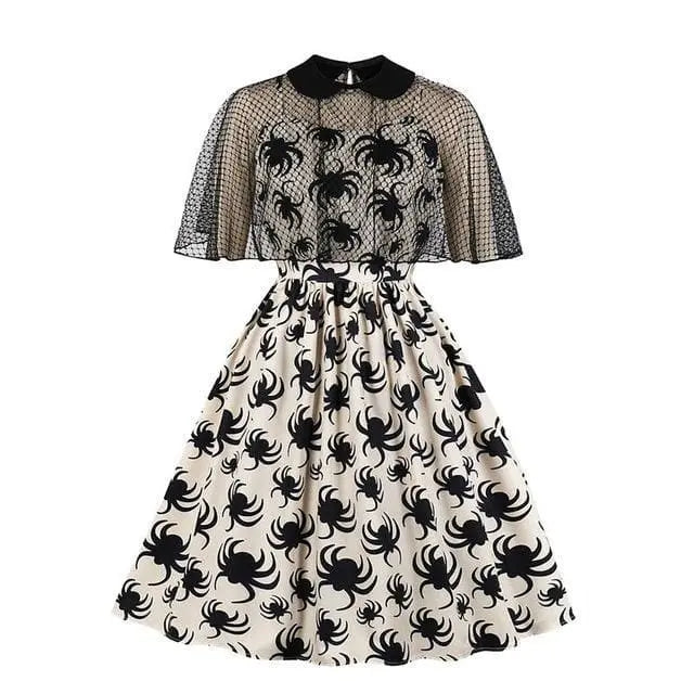Gothic Fishnet Cape Vintage Dress