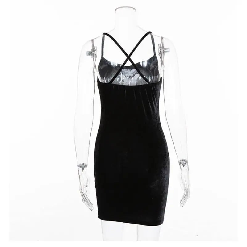 Gothic Grunge Butterfly Embroidery Velvet Sling Strap Mini Dress