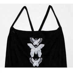 Gothic Grunge Butterfly Embroidery Velvet Sling Strap Mini Dress