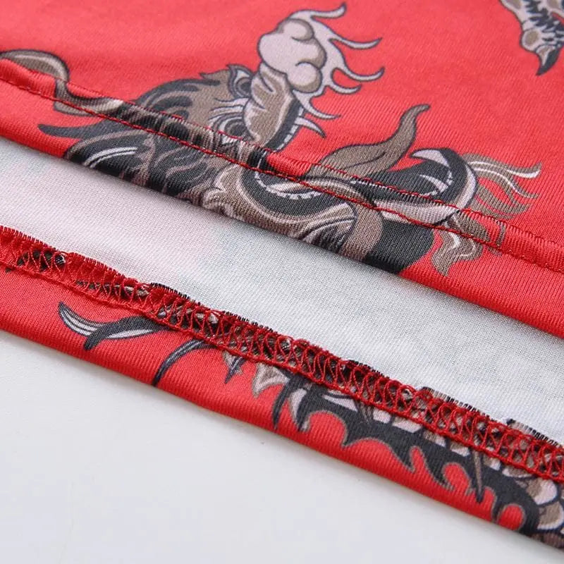 Gothic Grunge Dragon Print Red Bodycon Dress