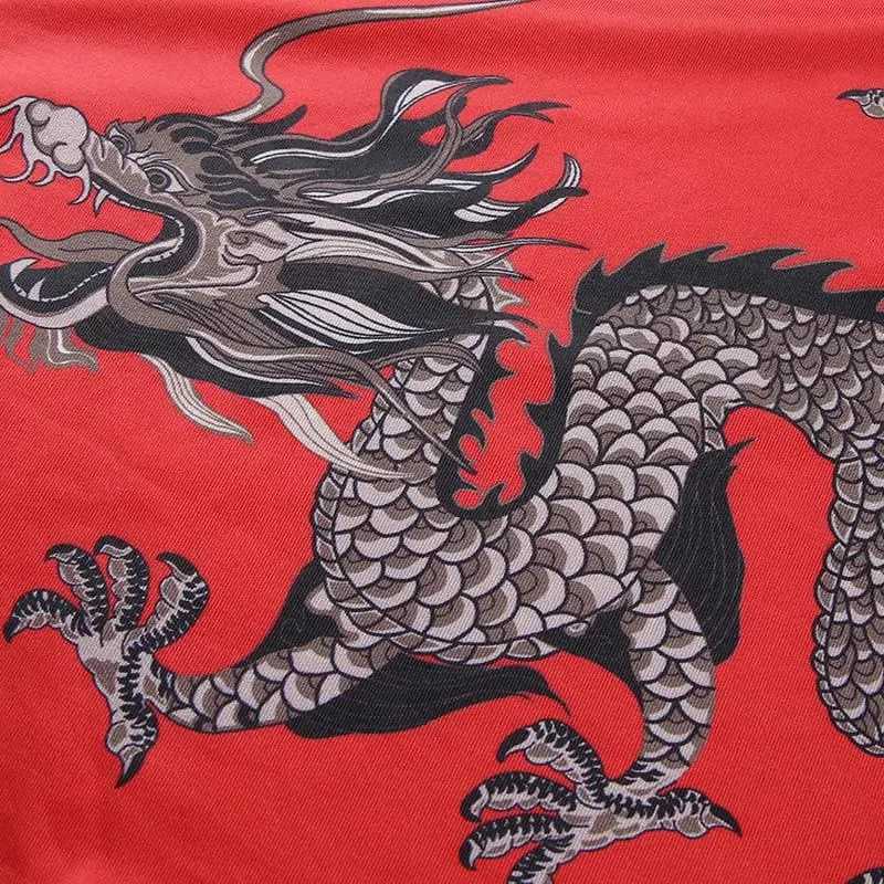 Gothic Grunge Dragon Print Red Bodycon Dress