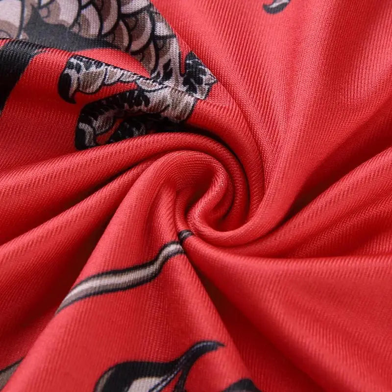Gothic Grunge Dragon Print Red Bodycon Dress