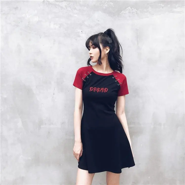 Gothic Grunge DREAD Black Red Raglan Mini Dress
