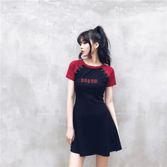 Gothic Grunge DREAD Black Red Raglan Mini Dress