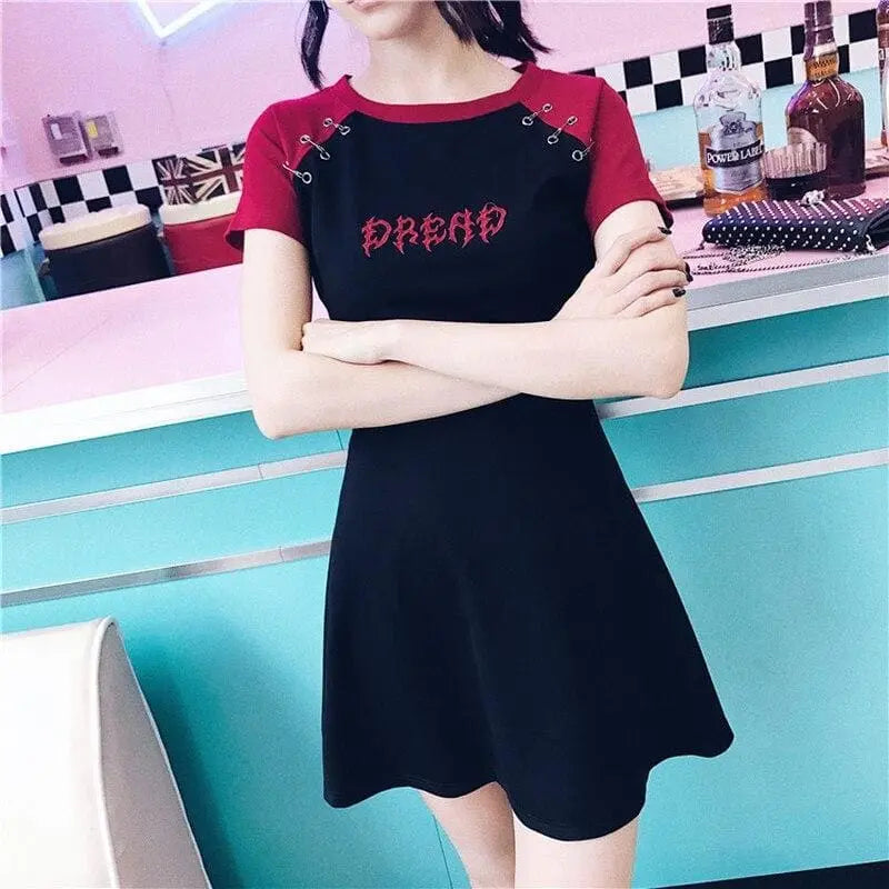 Gothic Grunge DREAD Black Red Raglan Mini Dress