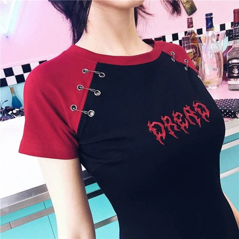 Gothic Grunge DREAD Black Red Raglan Mini Dress