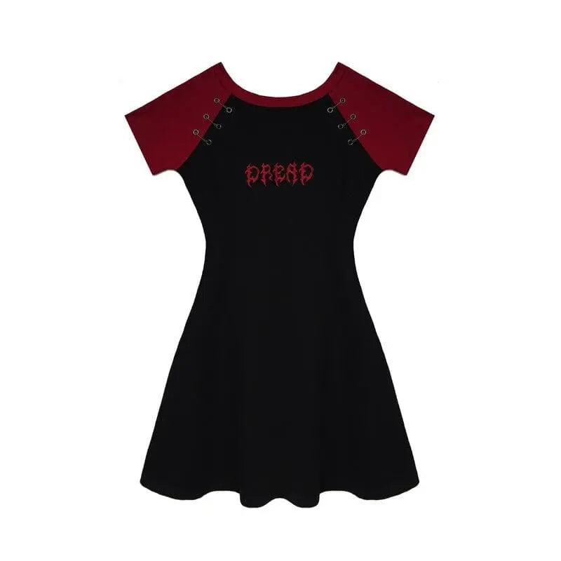 Gothic Grunge DREAD Black Red Raglan Mini Dress