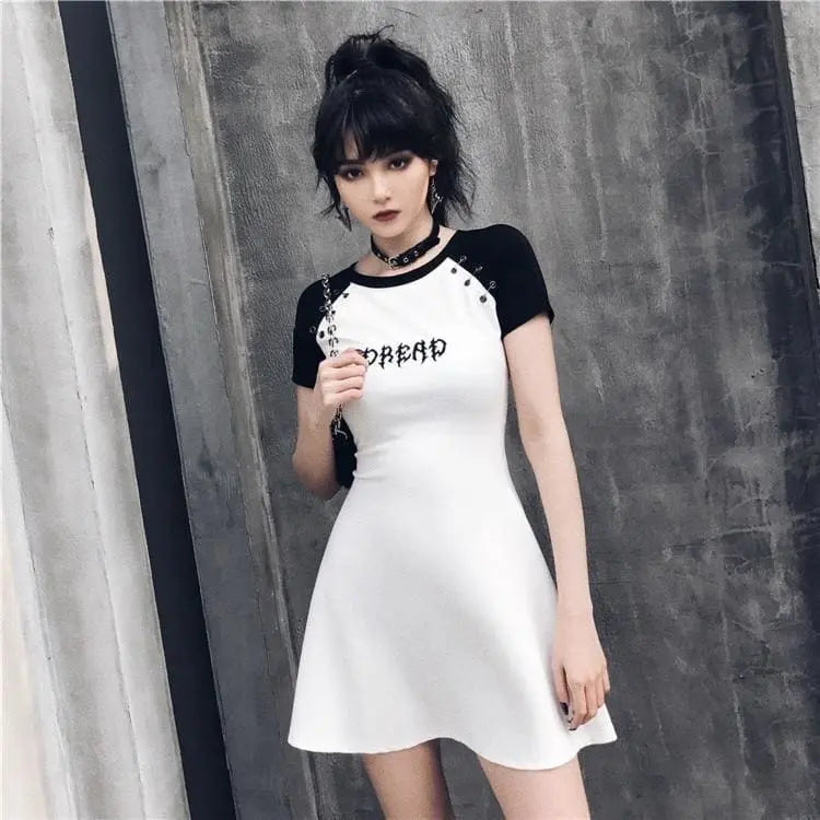 Gothic Grunge DREAD White Black Raglan Mini Dress