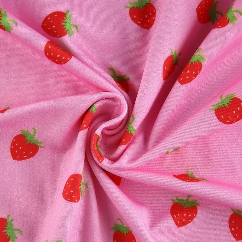 Gothic Grunge Strawberry Print Lace Bodycon Mini Dress