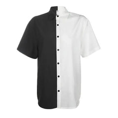 Gothic Grunge Two-Tone Black White Shirt Dress Top