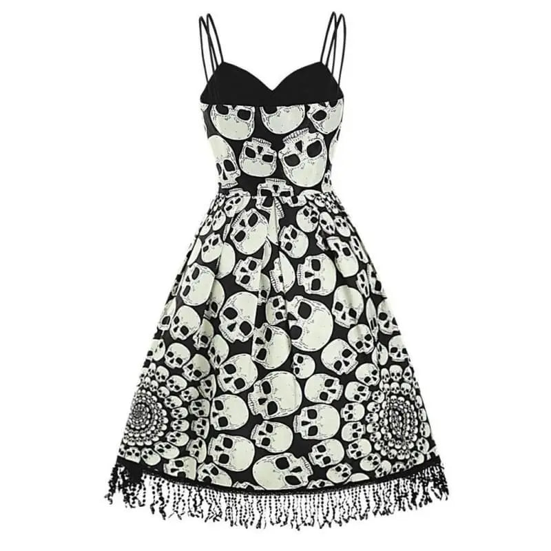 Gothic Halloween Skulls Tassel Dress