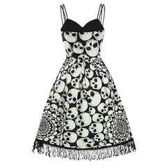 Gothic Halloween Skulls Tassel Dress