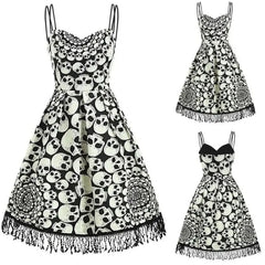 Gothic Halloween Skulls Tassel Dress