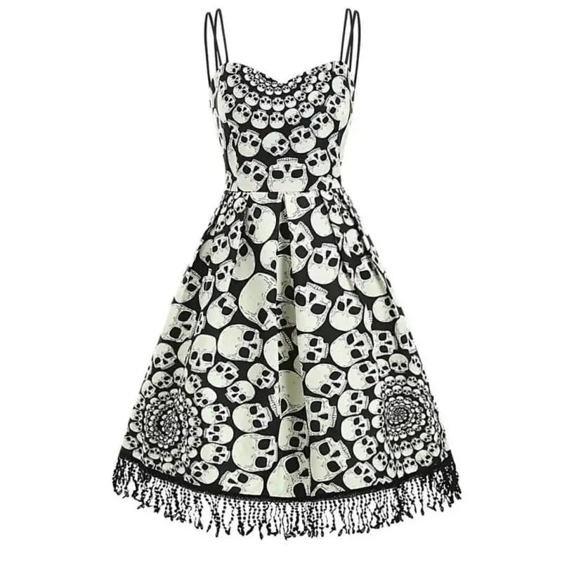 Gothic Halloween Skulls Tassel Dress