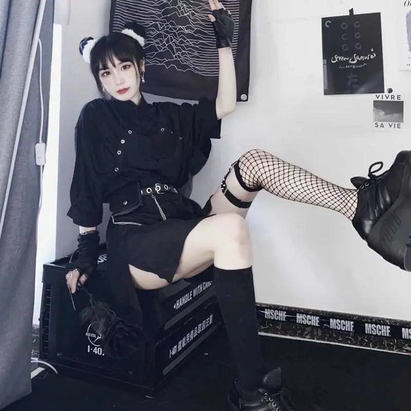 Gothic Harajuku Punk Cheongsam Style Irregular Belted Dress