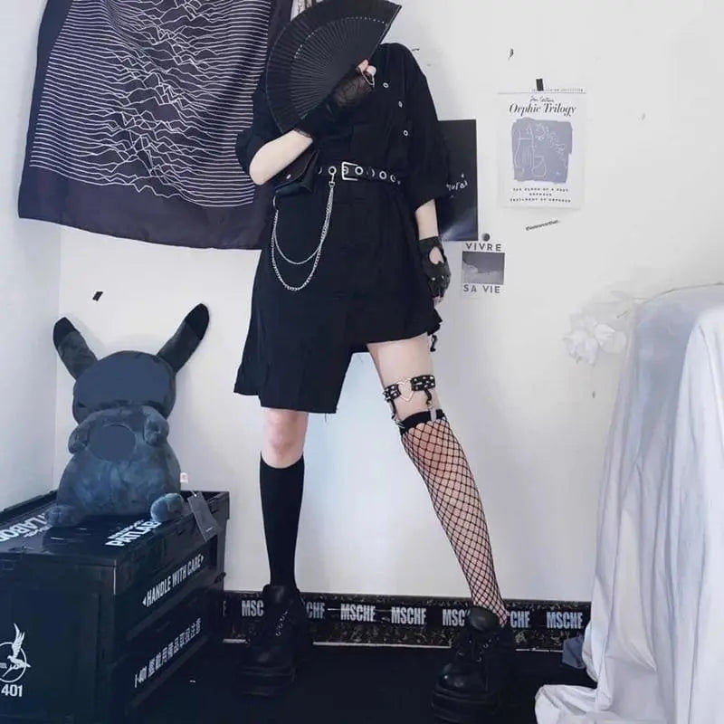 Gothic Harajuku Punk Cheongsam Style Irregular Belted Dress