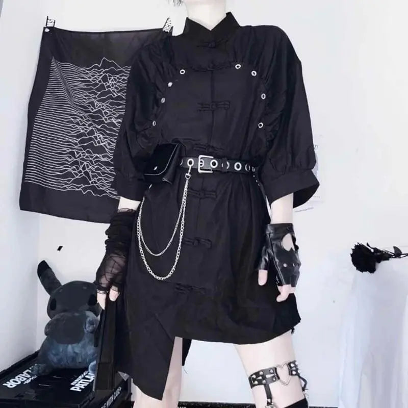 Gothic Harajuku Punk Cheongsam Style Irregular Belted Dress