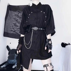 Gothic Harajuku Punk Cheongsam Style Irregular Belted Dress