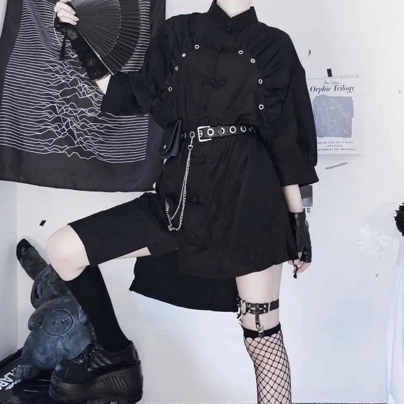 Gothic Harajuku Punk Cheongsam Style Irregular Belted Dress