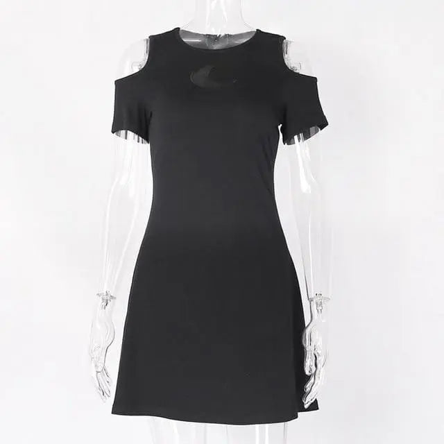 Gothic Hollow Out Moon Cold Shoulder Short Dress