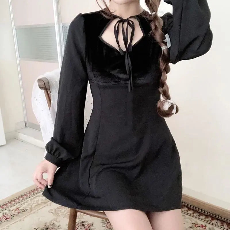 Gothic Lace Collar Long Sleeve Mini Dress