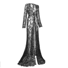 Gothic Lace Front Slit Maxi Dress