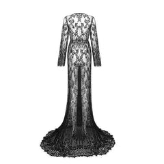 Gothic Lace Front Slit Maxi Dress