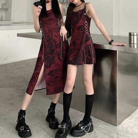 Gothic Vintage Tie Dye Slip Dress