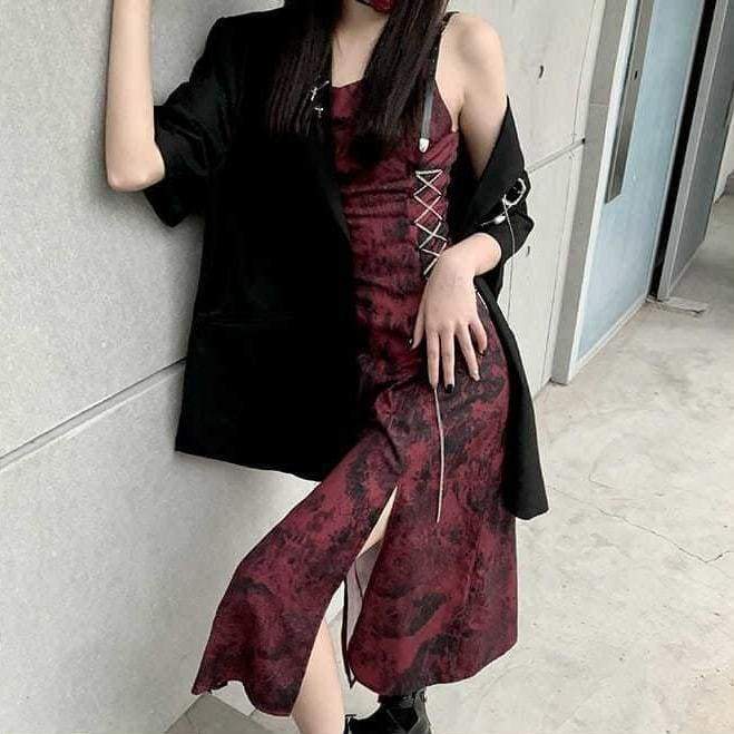 Gothic Vintage Tie Dye Slip Dress
