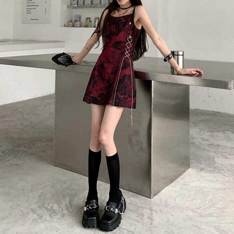 Gothic Vintage Tie Dye Slip Dress