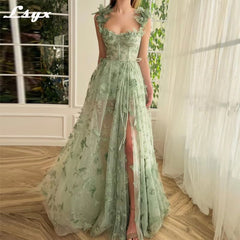 Green 3D Lace Butterfiles Dresses