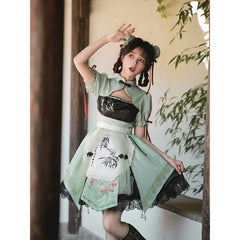 Green with Black Lace Lolita Cheongsam Dress