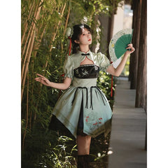 Green with Black Lace Lolita Cheongsam Dress