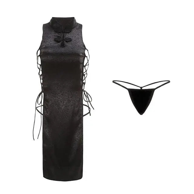 High Split Bandage Mini Dress Qipao Lingerie Cheongsam Uniform