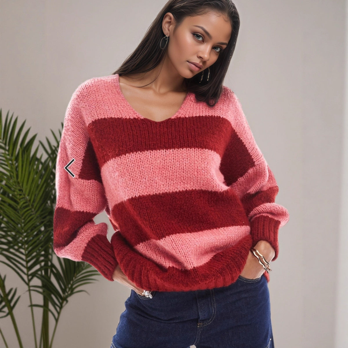 Casual Contrast Striped Sweater